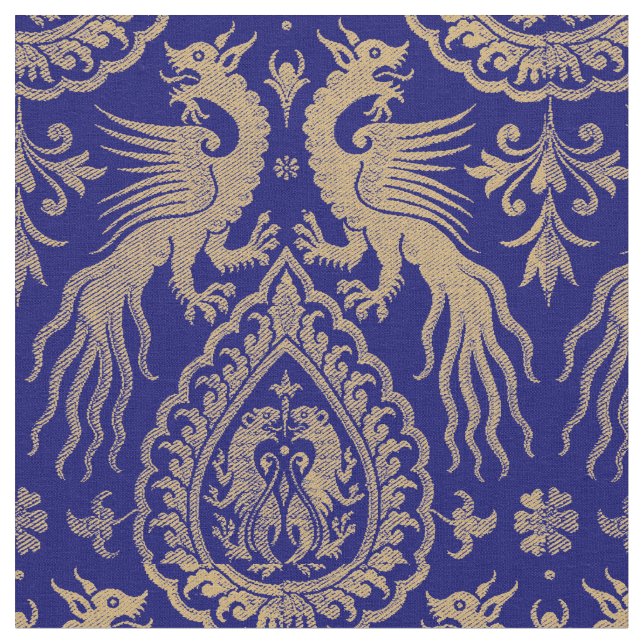 Tecido Padrão Medieval italiano de Dragões e Leopardos (Detalhe)
