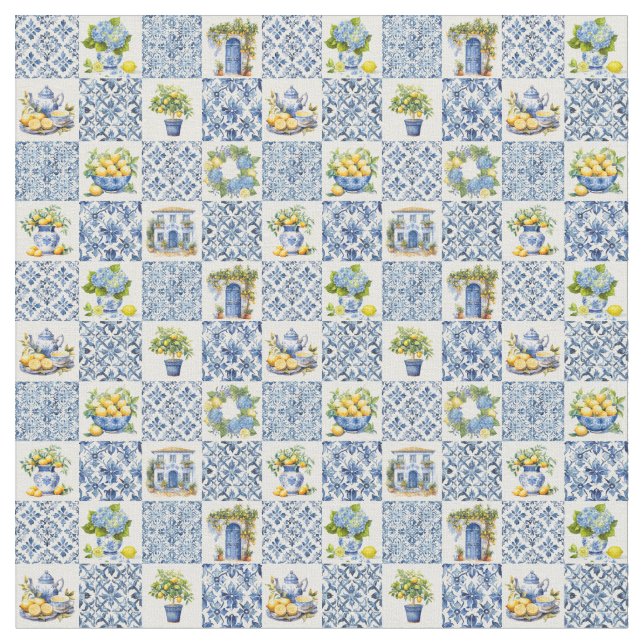 Tecido Padrão mediterrânico de limão de Verão (Detalhe)