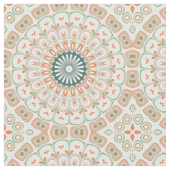 Tecido Padrão Moderno de Mandala Laranja e Verde (Detalhe)