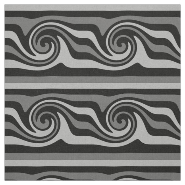 Tecido Padrão moderno de onda abstrato preto e cinza (Modelo)