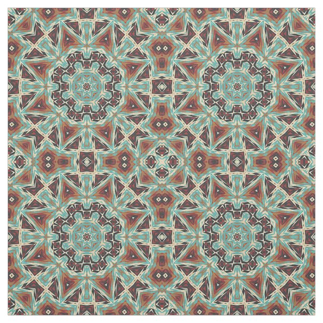 Tecido Padrão Mosaico Aztec Aztec Vermelho Turquoise (Modelo)