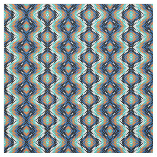 Tecido Padrão Mosaico Azul Turquesa Laranja Negro Aztec A