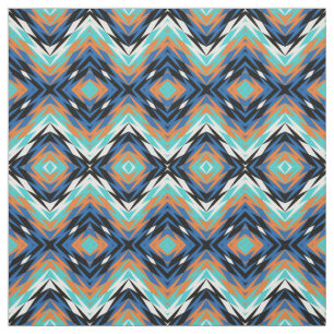 Tecido Padrão Mosaico Azul Turquesa Laranja Negro Aztec A