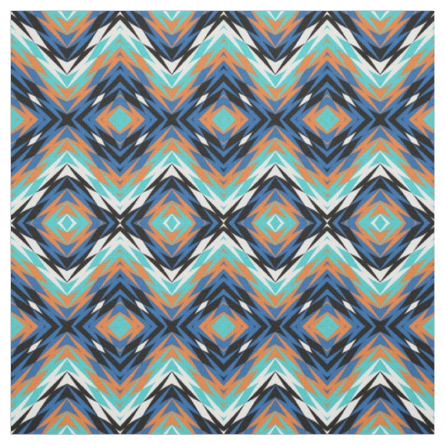 Tecido Padrão Mosaico Azul Turquesa Laranja Negro Aztec A (Modelo)
