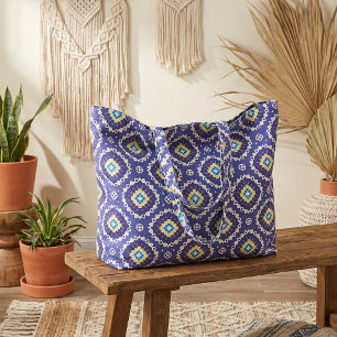 Tecido Padrão Mosaico Azulejos Amarelo Azulejos Azul