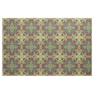Tecido Padrão Mosaico de Batik, Teal Amarelo de Marsala 