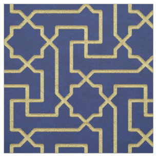 Tecido Padrão Mosaico Dourado do marinho Azul e Faux