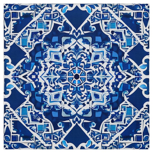 Tecido Padrão mosaico em Indigo e Cobalto Azul (Modelo)