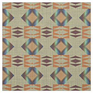 Tecido Padrão Mosaico Tribal Laranja Nativo Turquesa