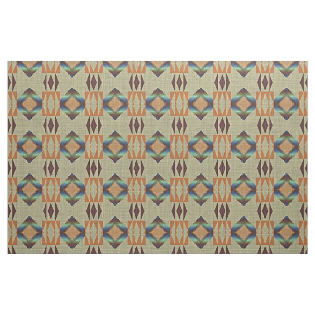 Tecido Padrão Mosaico Tribal Laranja Nativo Turquesa (Fat Quarter)