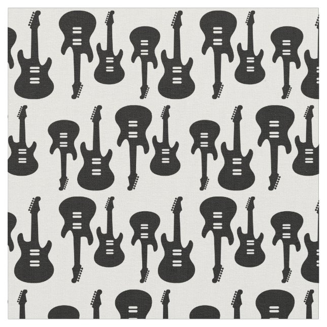 Tecido Padrão Musical de Guitarras Elétricas Pretas e Bra (Detalhe)