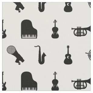 Tecido Padrão Musical Instruments Black & White Music