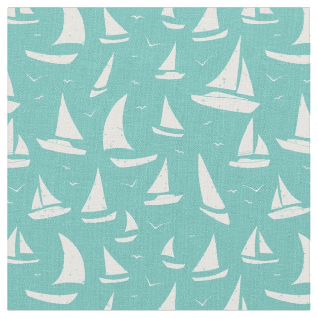 Tecido Padrão Náutico Branco Azul de Barcos Marinhos (Detalhe)