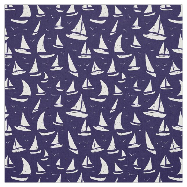 Tecido Padrão Náutico Branco Azul de Barcos Marinhos (Modelo)