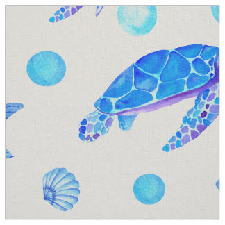 Tecido Padrão náutico de Aquarela - Tartarugas e Seashell