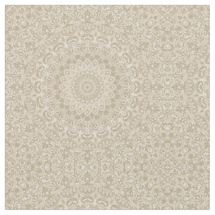 Tecido Padrão Ornamental Khaki e White