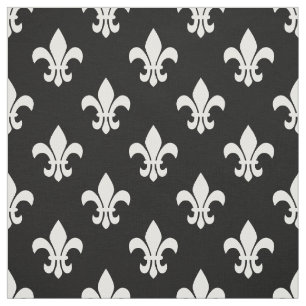 Tecido Padrão Preto, Fleur De Lis Branco
