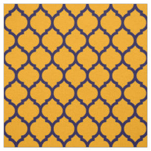 Tecido Padrão Quatrefoil Marroquino Laranja Azul Incrível