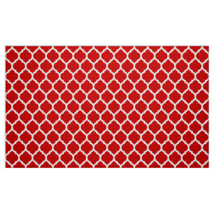 Tecido Padrão Quatrefoil Marroquino Vermelho e Branco
