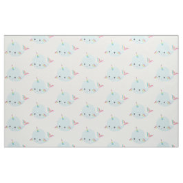 Tecido Padrão Rainbow Narwhal Kawaii no Pastel Blue