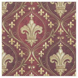 Tecido Padrão Real de Veludo Vermelho com Fleur-de-lis Do