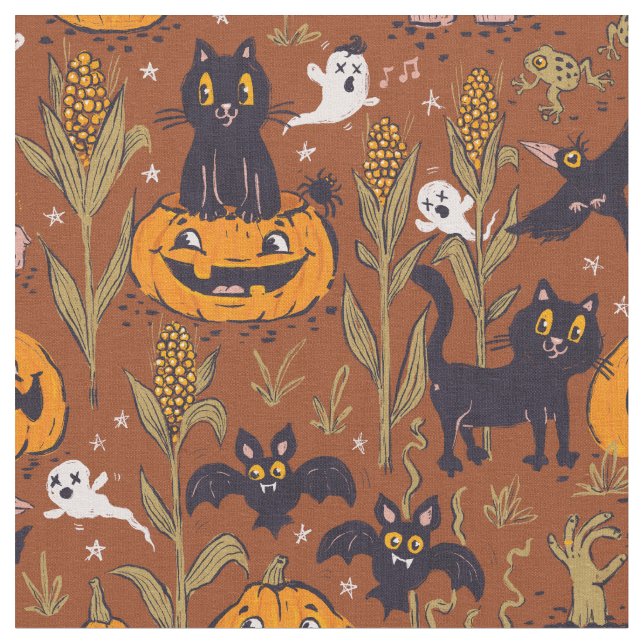 Tecido Padrão retrô de Halloween em estilo vintage. (Detalhe)