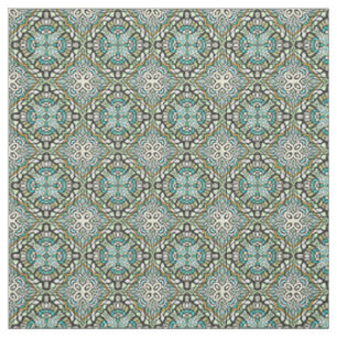 Tecido Padrão Retro Nouveau Deco Verde Hortelã Turquesa