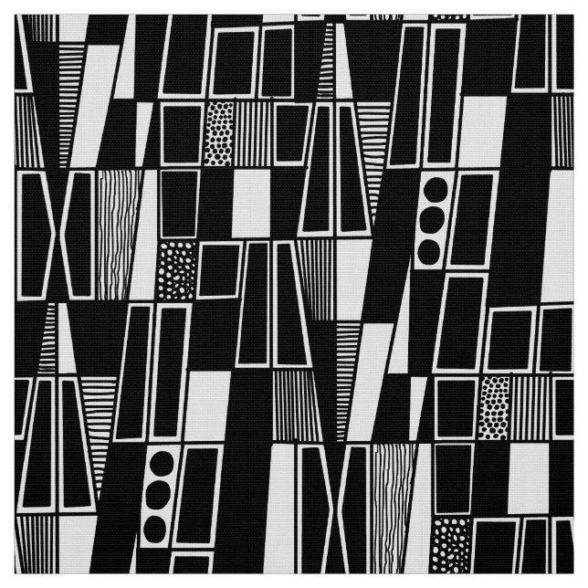 Tecido Padrão retroAbstrato 300521 - Preto em branco (Modelo)