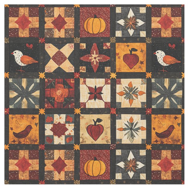 Tecido Padrão Rustic Autumn Patchwork Quilt | Farmhouse (Detalhe)