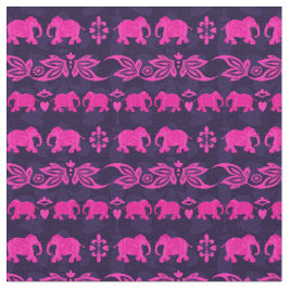 Tecido Padrão Sari Azul-Rosa-Elefante Indiano