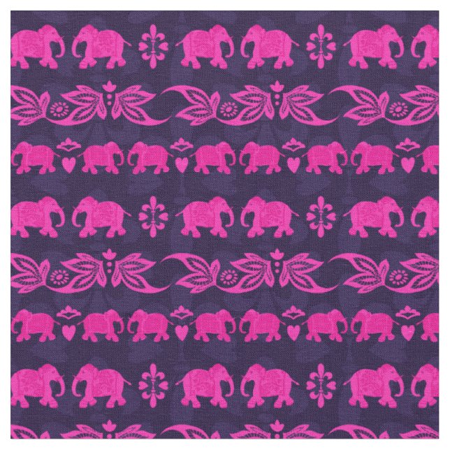 Tecido Padrão Sari Azul-Rosa-Elefante Indiano (Detalhe)