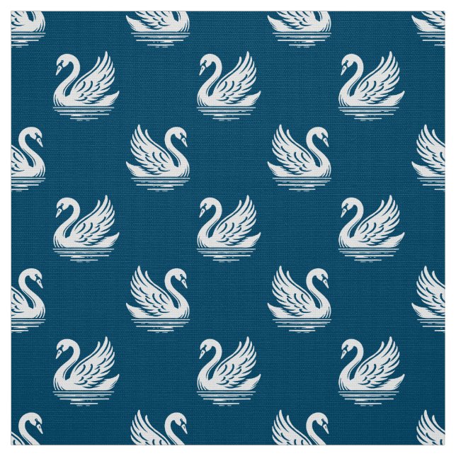 Tecido Padrão Swan 02 - Branco sobre Azul Oceânico (Modelo)