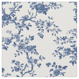 Tecido Padrão Toile Floral Antigo Azul