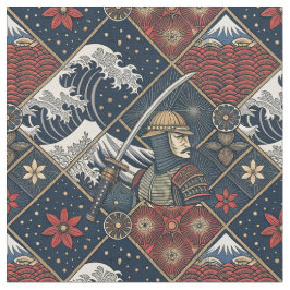Tecido Padrão Tradicional Japonês de Samurai & Grande Ond