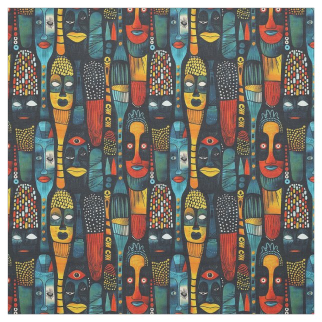 Tecido Padrão tribal africano com ídolos. (Modelo)