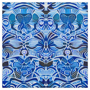Tecido Padrão Tribal Batik em Azul e Branco Indigo