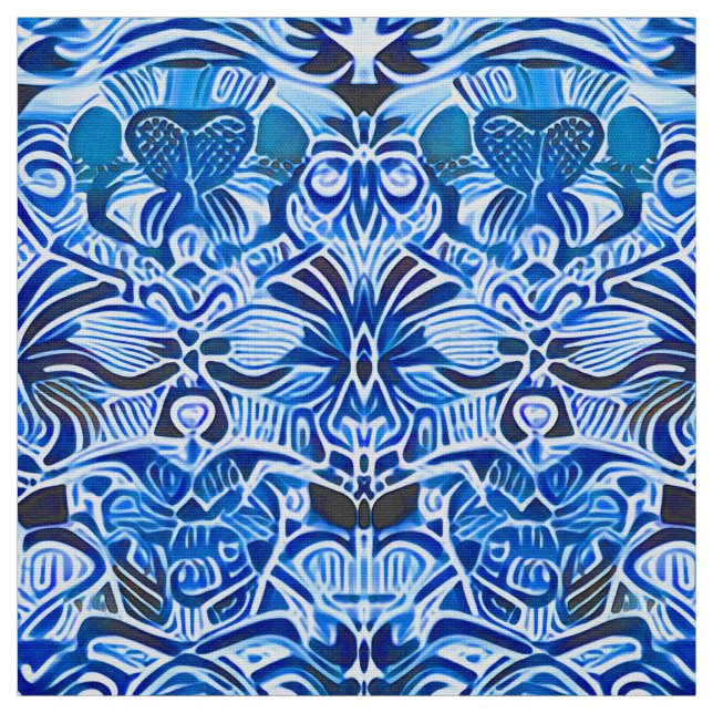 Tecido Padrão Tribal Batik em Azul e Branco Indigo (Modelo)