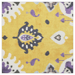 Tecido Padrão tribal de ikat amarelo-chic e roxo