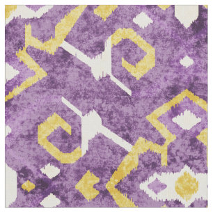 Tecido Padrão tribal de ikat amarelo e roxo