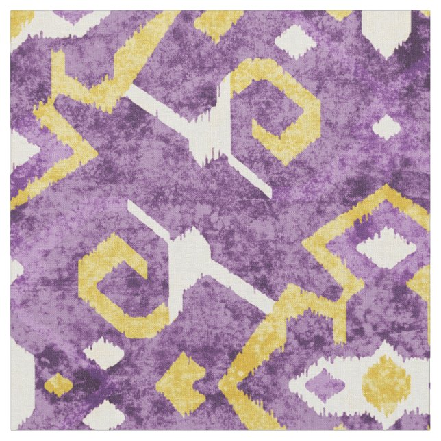 Tecido Padrão tribal de ikat amarelo e roxo (Detalhe)
