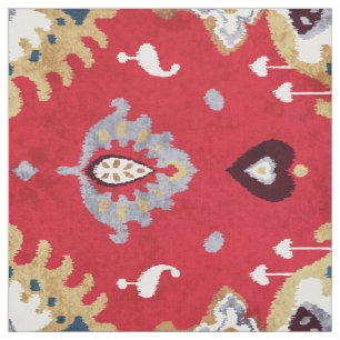 Tecido Padrão tribal de ikat amarelo vermelho