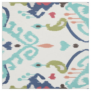 Tecido Padrão tribal de ikat branco azul-turquesa branco