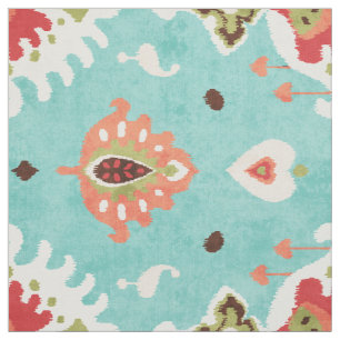 Tecido Padrão tribal do ikat vermelho-alaranjado da turq