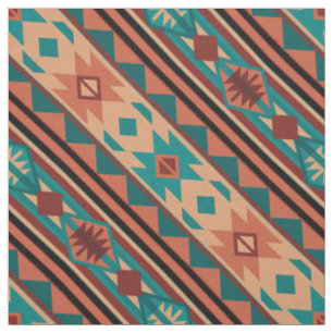 Tecido Padrão Tribal do Sudoeste Turquoise Terracotta