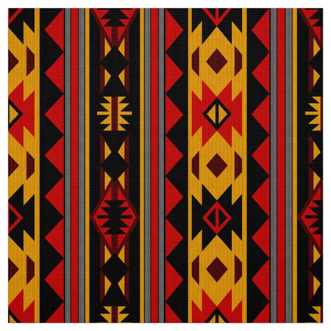 Tecido Padrão Tribal Dourado Vermelho Design do Sudoeste (Modelo)