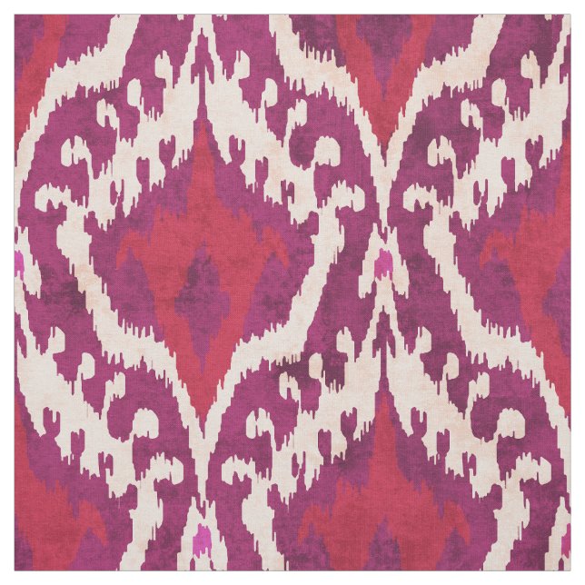 Tecido Padrão tribal vermelho e roxo de ikat (Modelo)