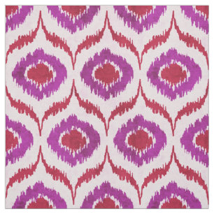 Tecido Padrão tribal vermelho e roxo de ikat
