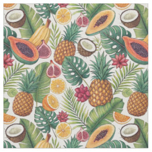 Tecido Padrão Tropical de Abacaxi - Design de Frutas de V