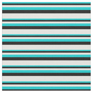Tecido Padrão Turquesa Escura, Black e White Stripes
