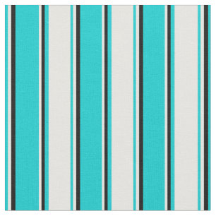Tecido Padrão Turquesa Escura, Branco e Stripes Negras